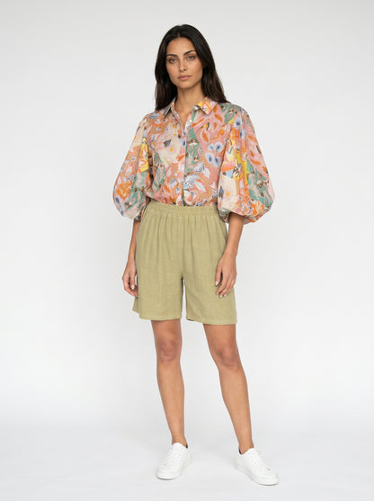 ABSTRACT RELAXED 1/2 PUFF SLEEVE SHIRT [PK-8]