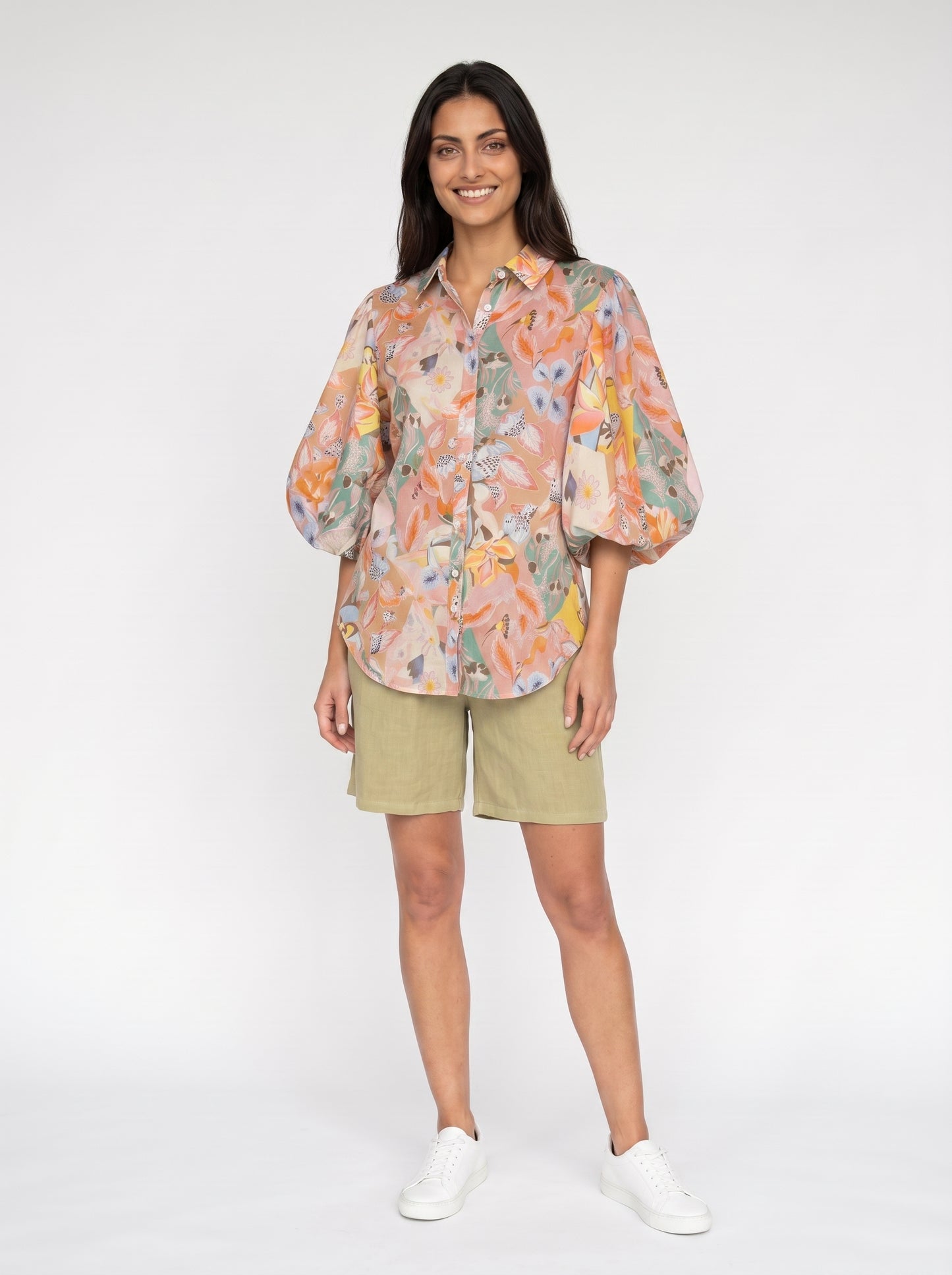 ABSTRACT RELAXED 1/2 PUFF SLEEVE SHIRT [PK-8]