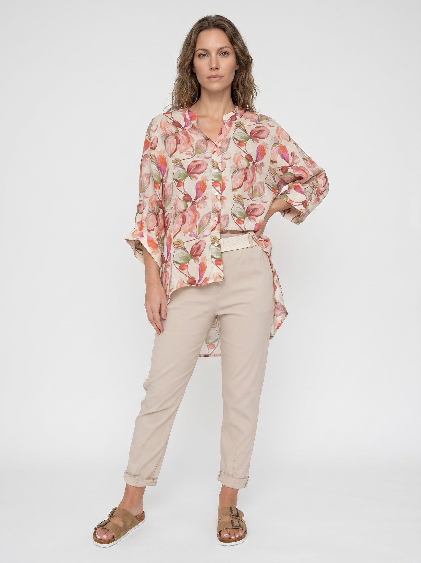 PRINTED 1/2 SLEEVE BUTTON DETAIL BLOUSE [PK-8]