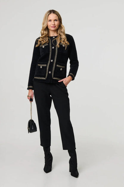 SOFT TEXTURE EMBROIDERED TRIM JACKET IN BLACK [8]
