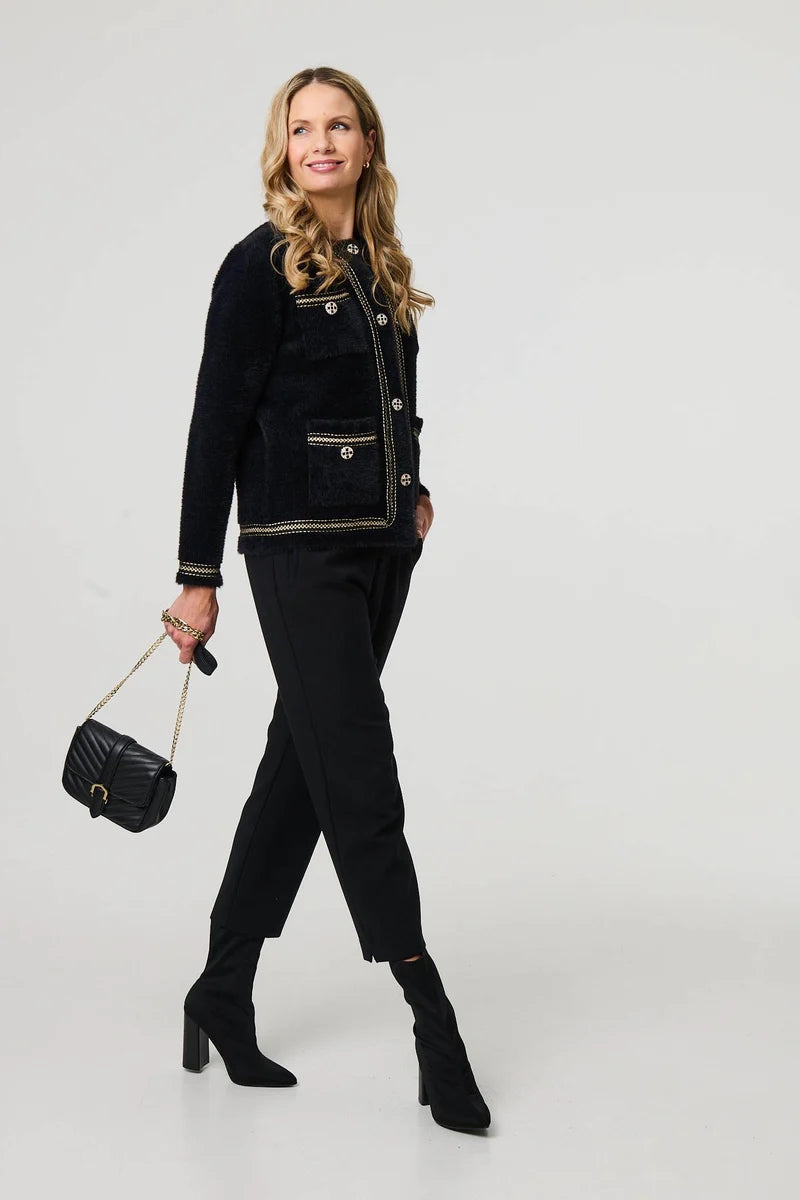 SOFT TEXTURE EMBROIDERED TRIM JACKET IN BLACK [8]