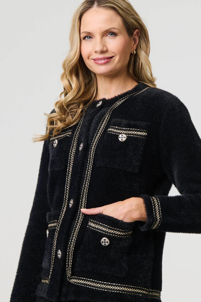 SOFT TEXTURE EMBROIDERED TRIM JACKET IN BLACK [8]