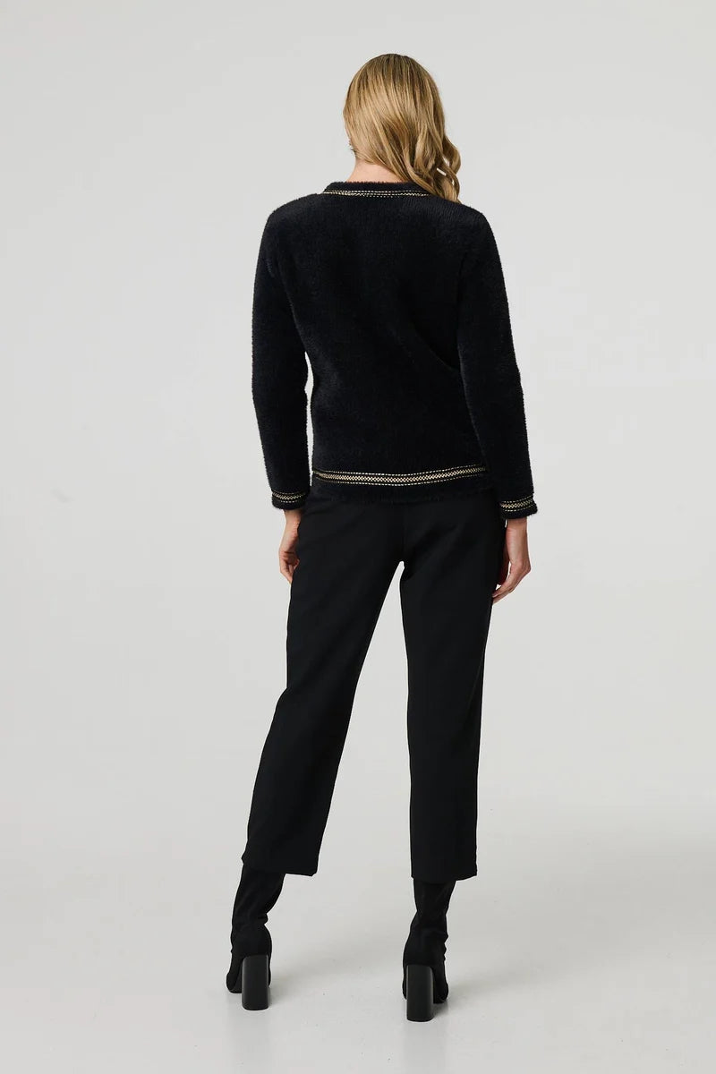 SOFT TEXTURE EMBROIDERED TRIM JACKET IN BLACK [8]