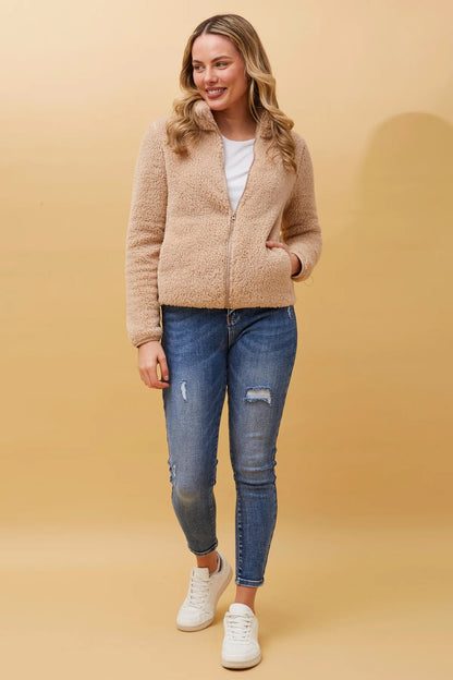 FAUX FUR HIGH NECK ZIP FRONT JACKET [8]