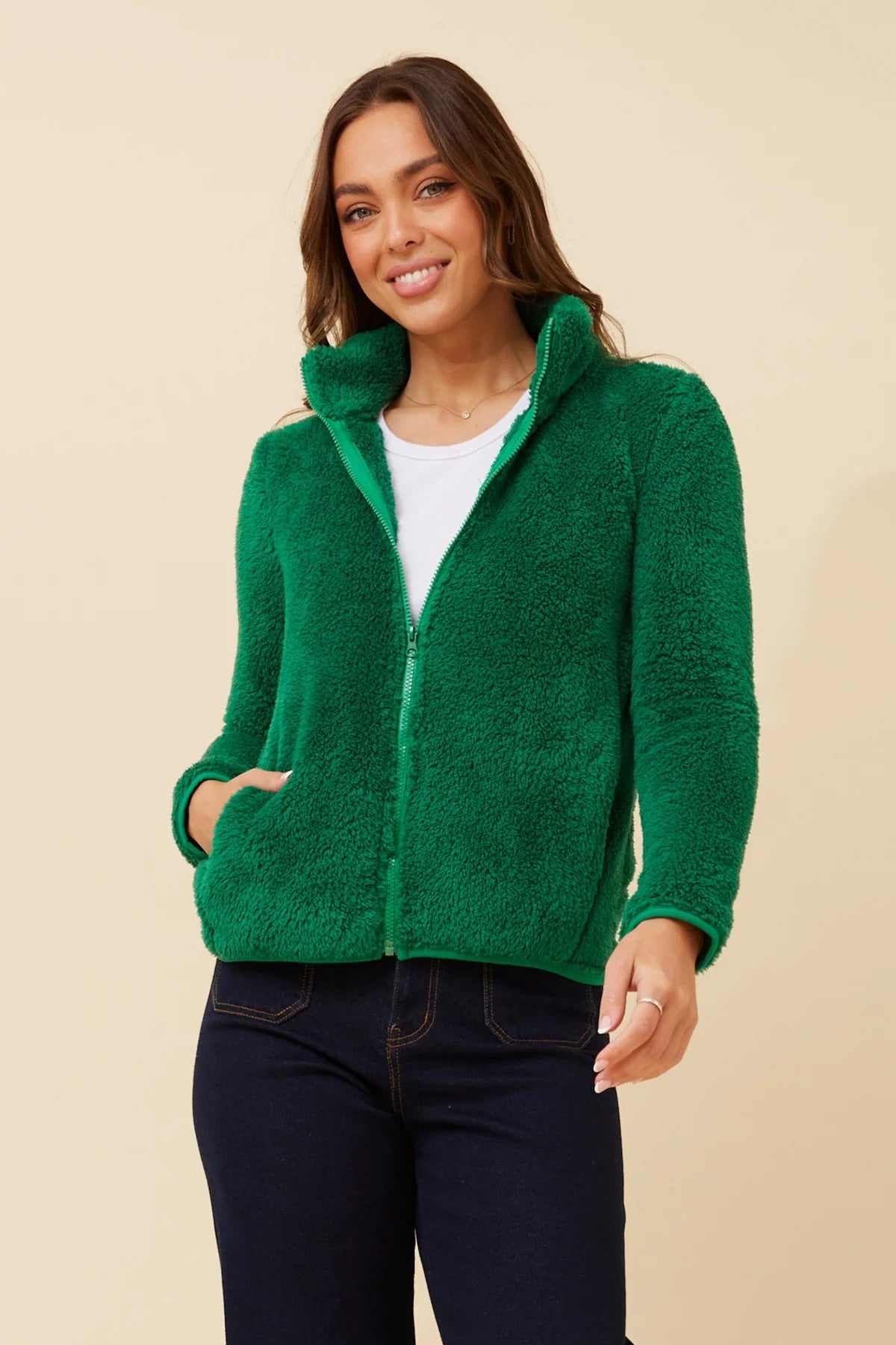 FAUX FUR HIGH NECK ZIP FRONT JACKET [8]