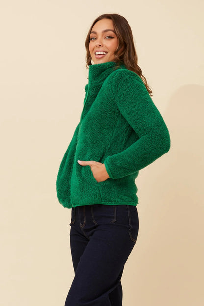 FAUX FUR HIGH NECK ZIP FRONT JACKET [8]
