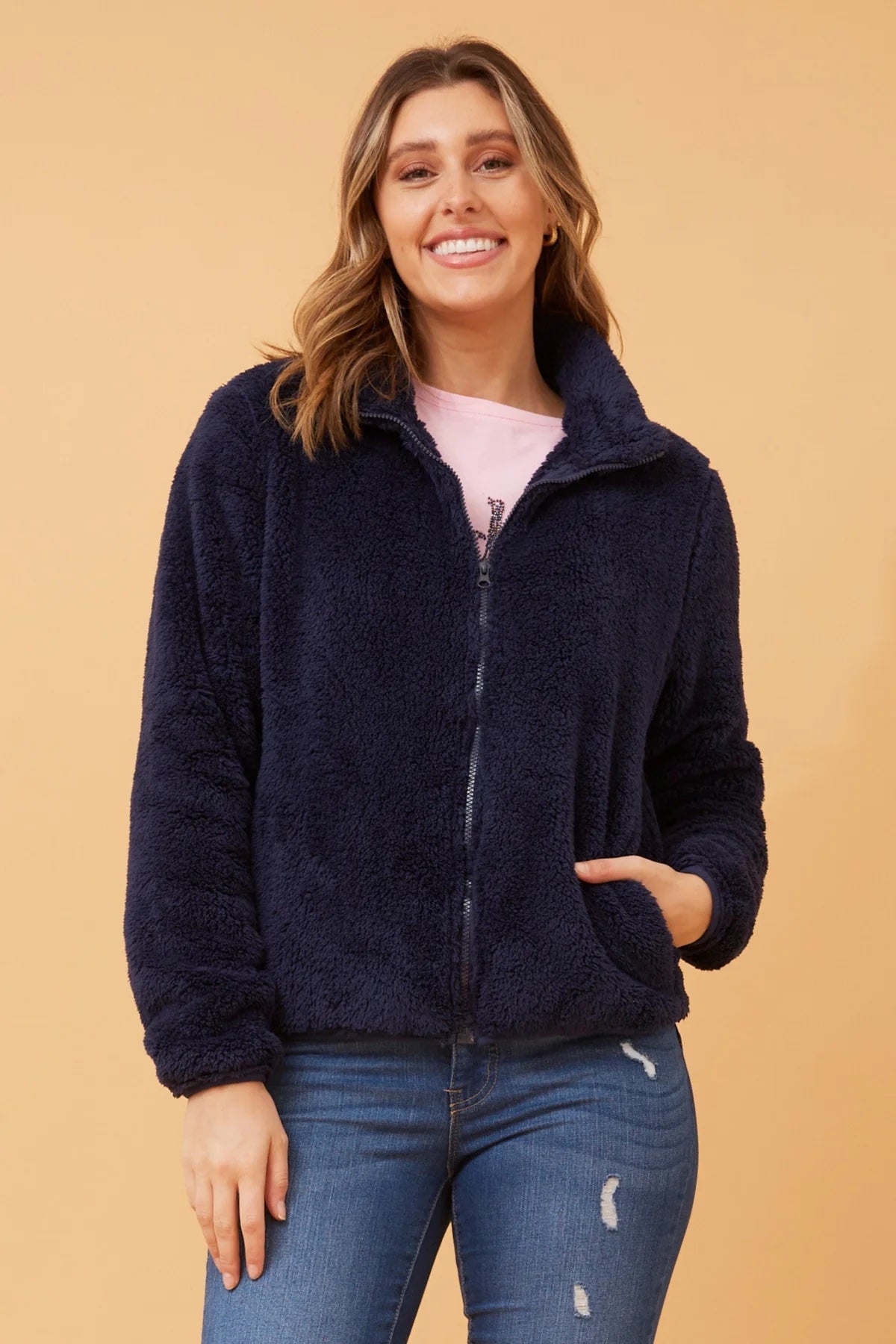 FAUX FUR HIGH NECK ZIP FRONT JACKET [8]