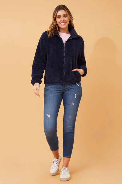 FAUX FUR HIGH NECK ZIP FRONT JACKET [8]