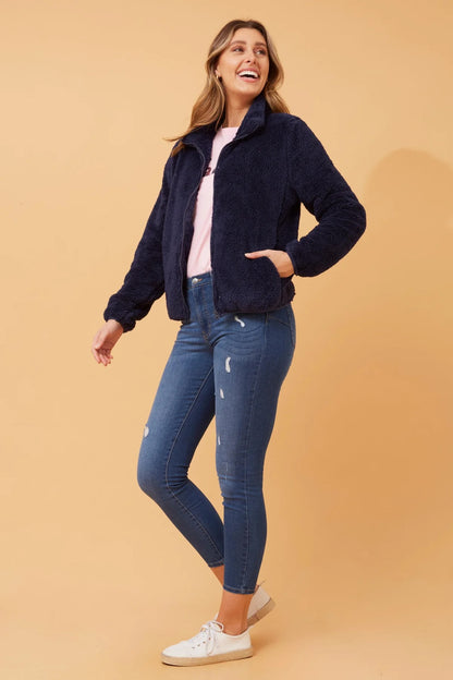 FAUX FUR HIGH NECK ZIP FRONT JACKET [8]