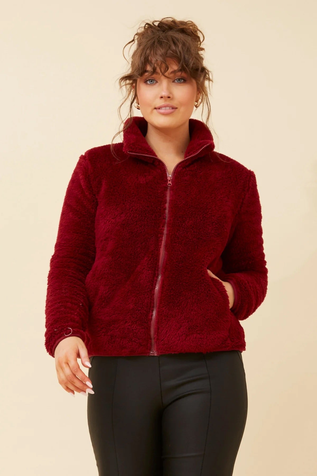 FAUX FUR HIGH NECK ZIP FRONT JACKET [8]