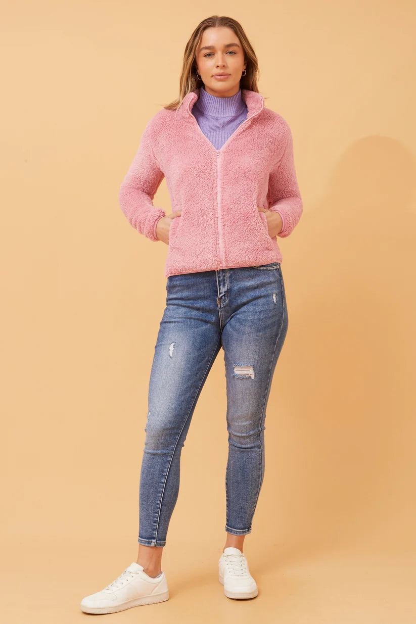 FAUX FUR HIGH NECK ZIP FRONT JACKET [8]