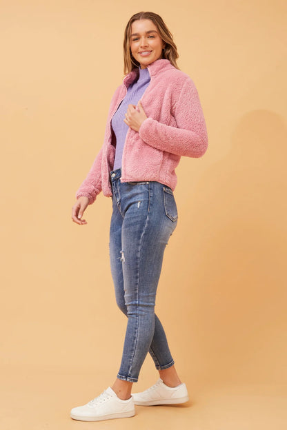 FAUX FUR HIGH NECK ZIP FRONT JACKET [8]