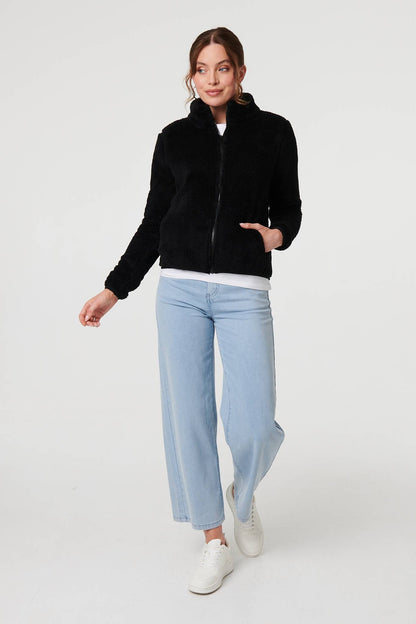 FAUX FUR HIGH NECK ZIP FRONT JACKET [8]
