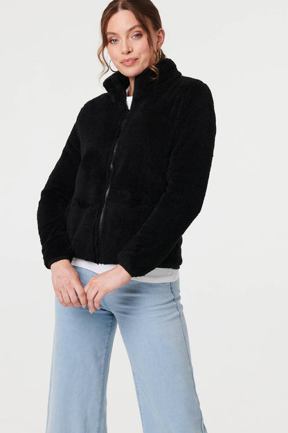 FAUX FUR HIGH NECK ZIP FRONT JACKET [8]
