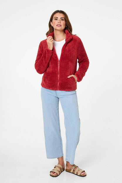 FAUX FUR HIGH NECK ZIP FRONT JACKET [8]