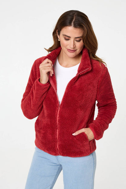 FAUX FUR HIGH NECK ZIP FRONT JACKET [8]