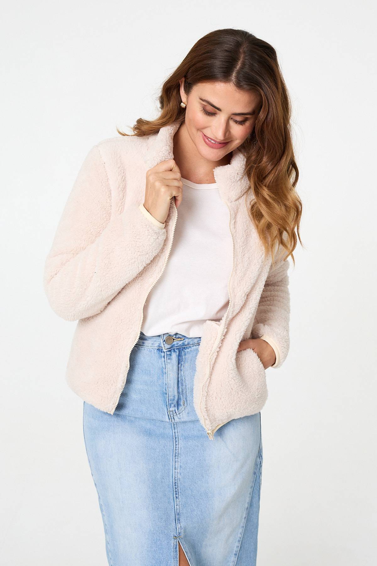 FAUX FUR HIGH NECK ZIP FRONT JACKET [8]