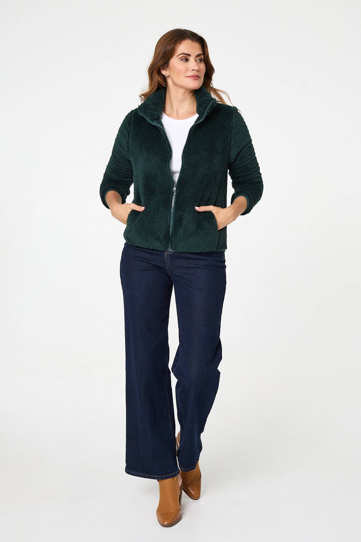 FAUX FUR HIGH NECK ZIP FRONT JACKET [8]