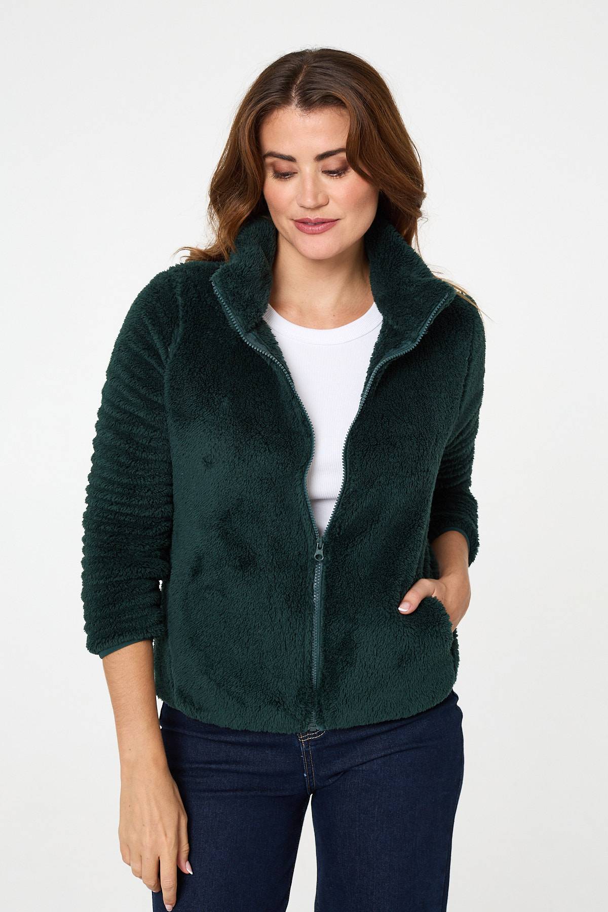 FAUX FUR HIGH NECK ZIP FRONT JACKET [8]