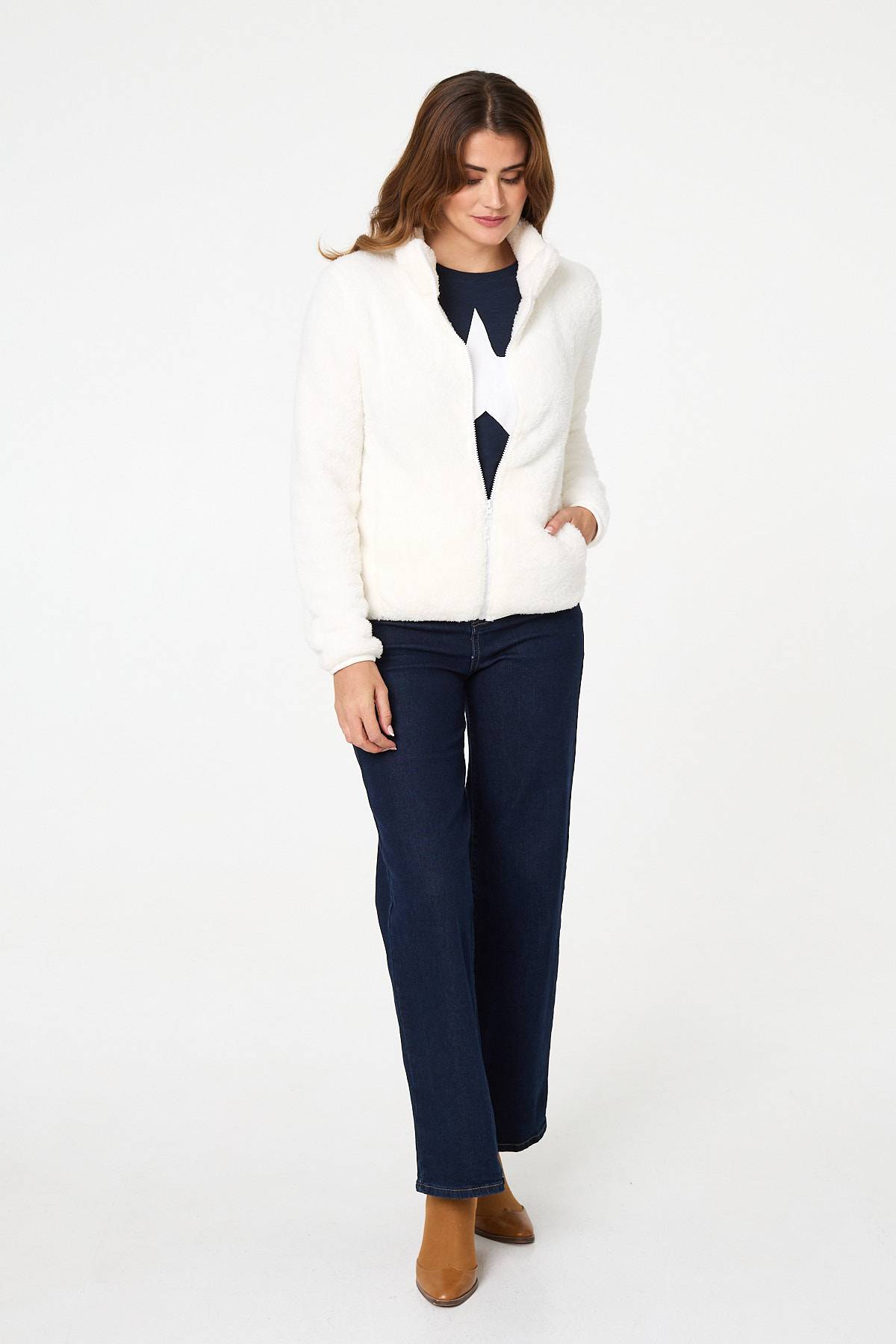FAUX FUR HIGH NECK ZIP FRONT JACKET [8]