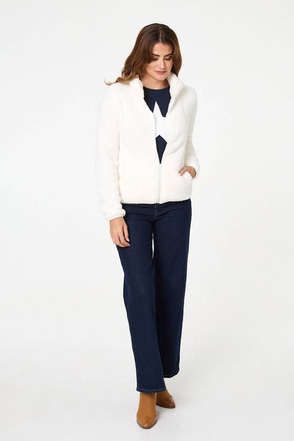 FAUX FUR HIGH NECK ZIP FRONT JACKET [8]