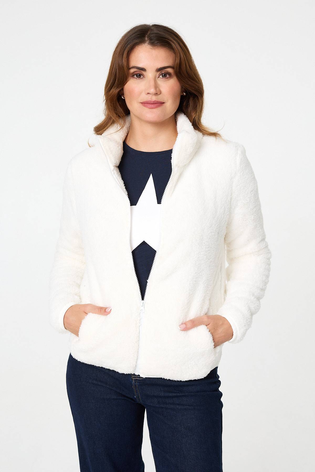 FAUX FUR HIGH NECK ZIP FRONT JACKET [8]