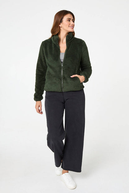 FAUX FUR HIGH NECK ZIP FRONT JACKET [8]