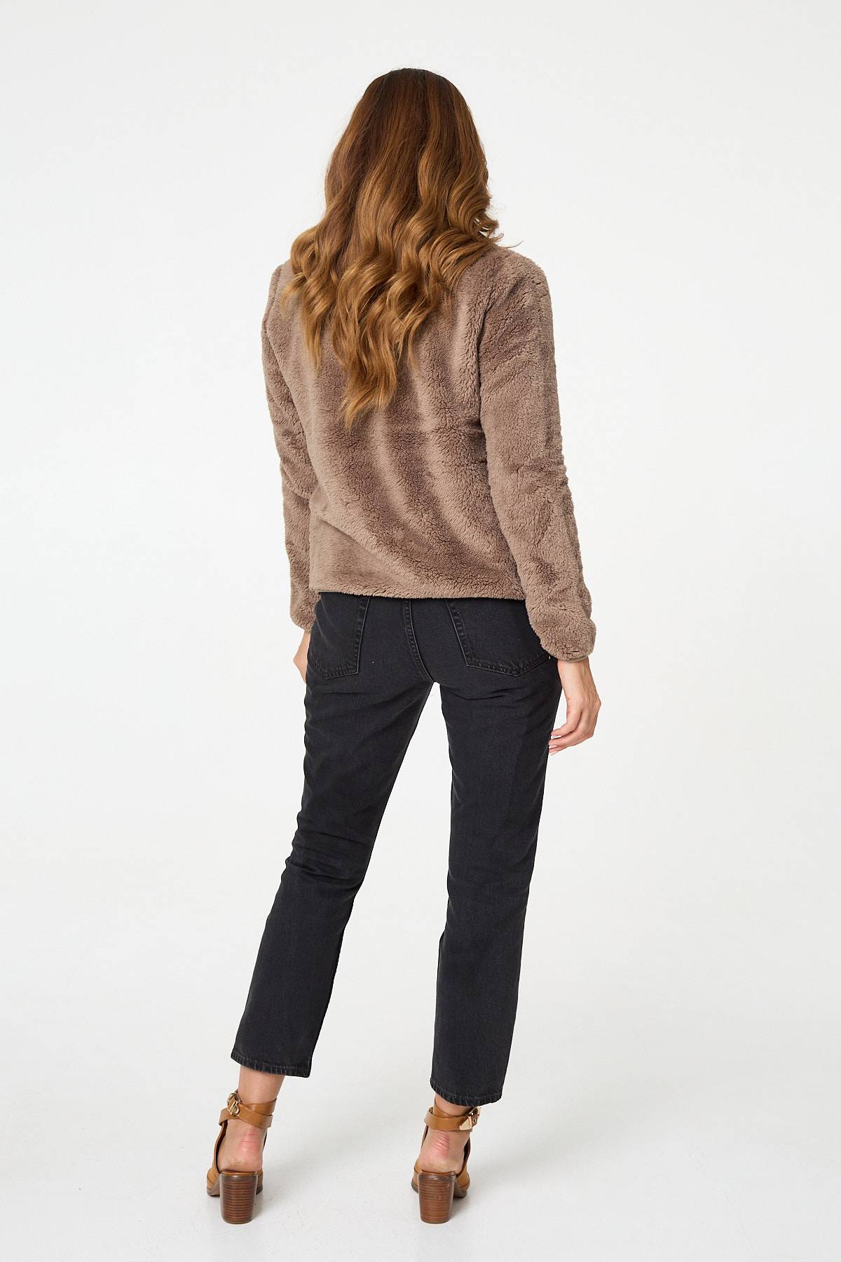 FAUX FUR HIGH NECK ZIP FRONT JACKET [8]