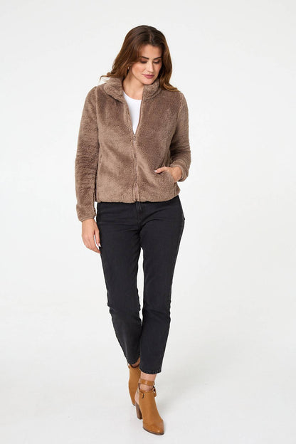 FAUX FUR HIGH NECK ZIP FRONT JACKET [8]