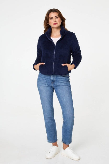 FAUX FUR HIGH NECK ZIP FRONT JACKET [8]