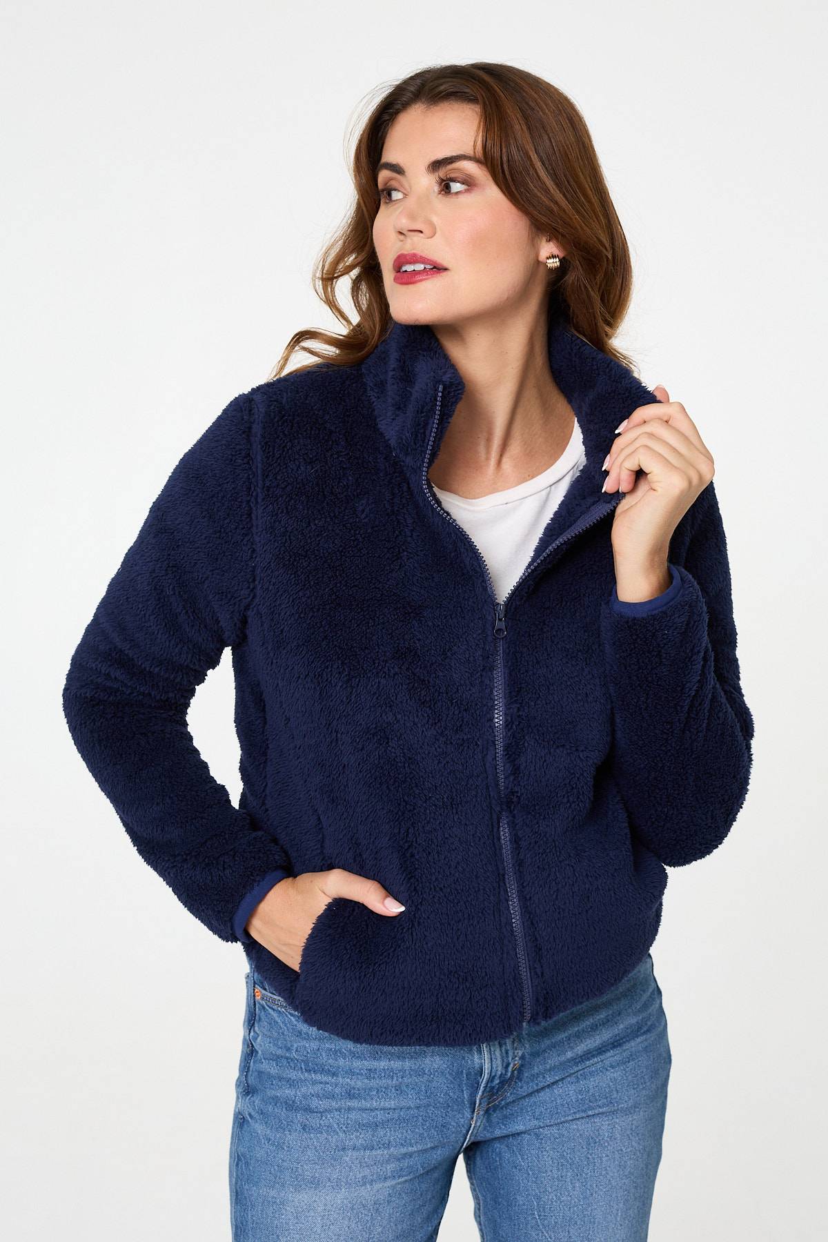FAUX FUR HIGH NECK ZIP FRONT JACKET [8]