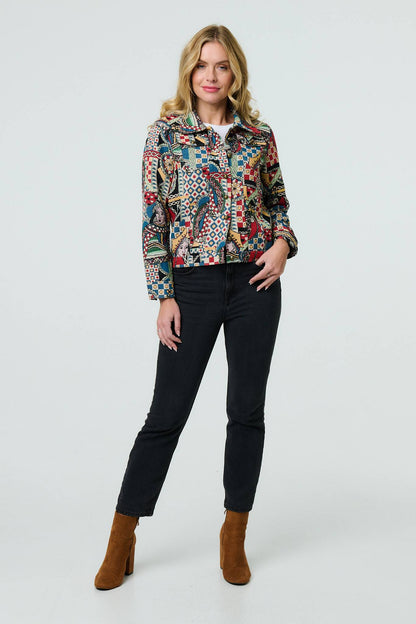 Abstract Long Sleeve Collared Jacket in MULTI RED [PK-8]