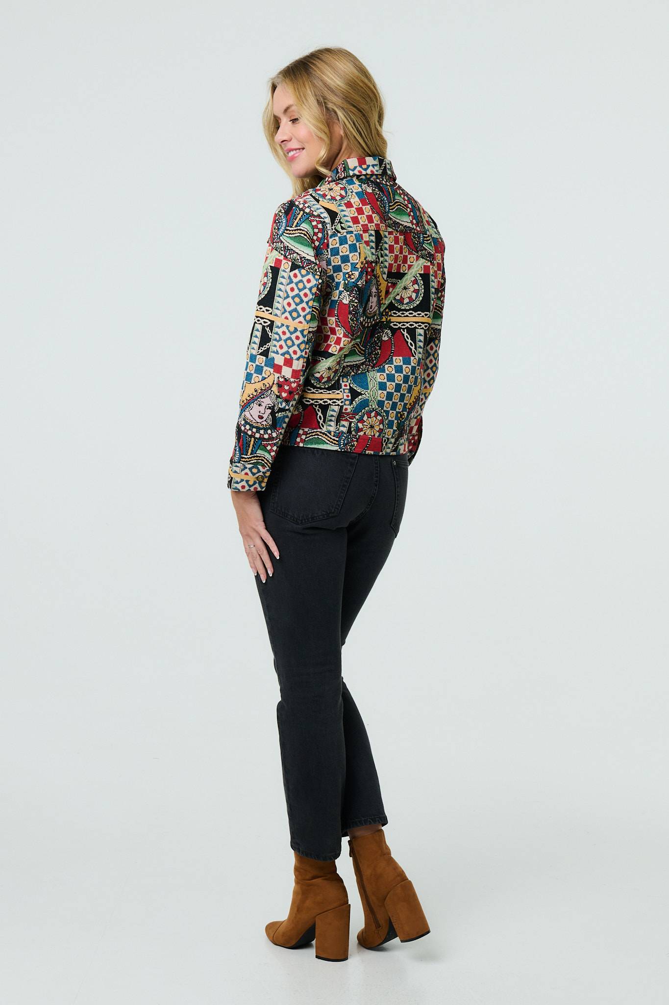 Abstract Long Sleeve Collared Jacket in MULTI RED [PK-8]