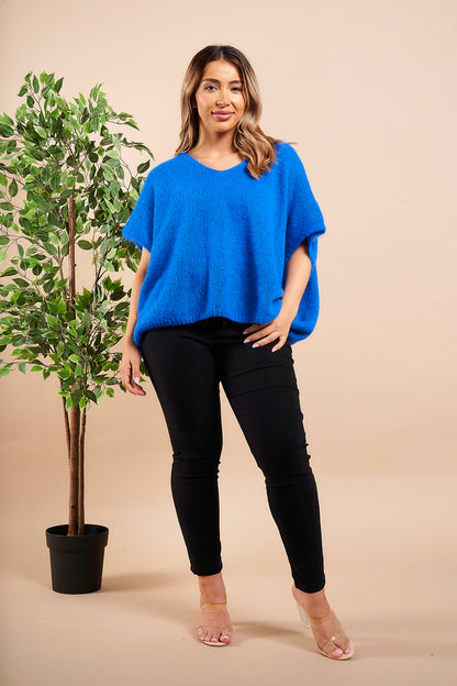 V-NECK SHORT SLEEVE MOHAIR JUMPER