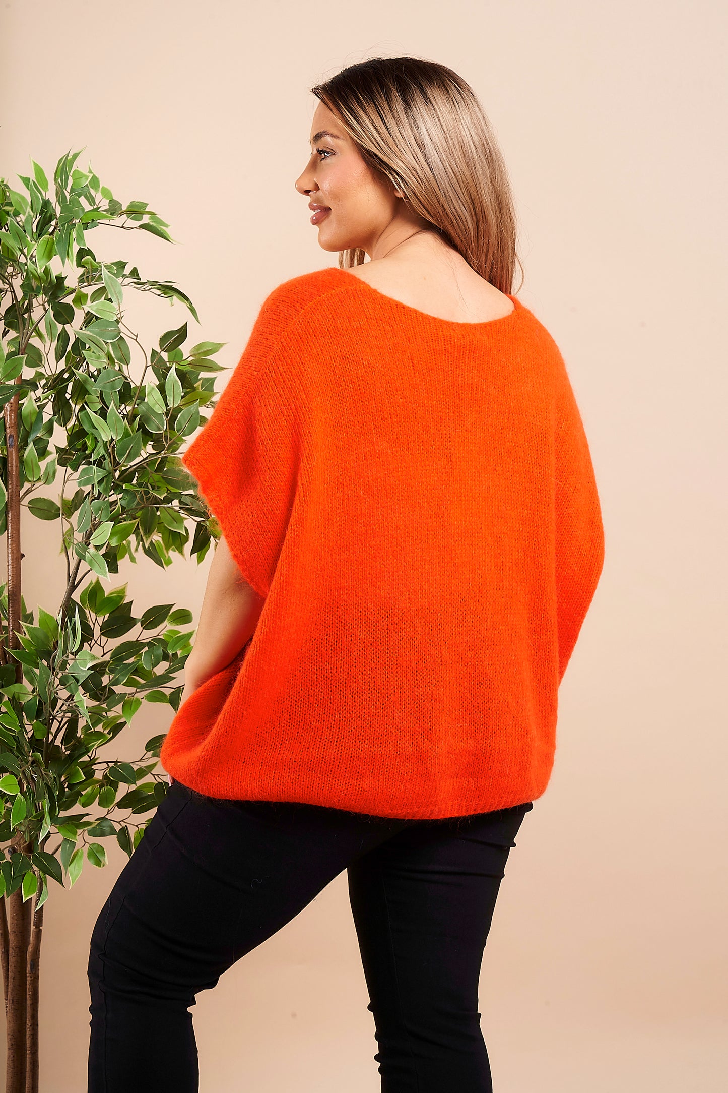 V-NECK SHORT SLEEVE MOHAIR JUMPER