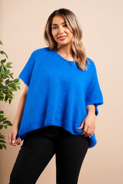 V-NECK SHORT SLEEVE MOHAIR JUMPER