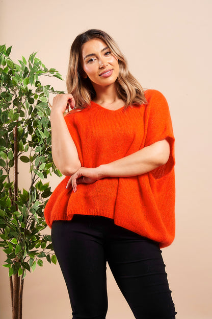 V-NECK SHORT SLEEVE MOHAIR JUMPER