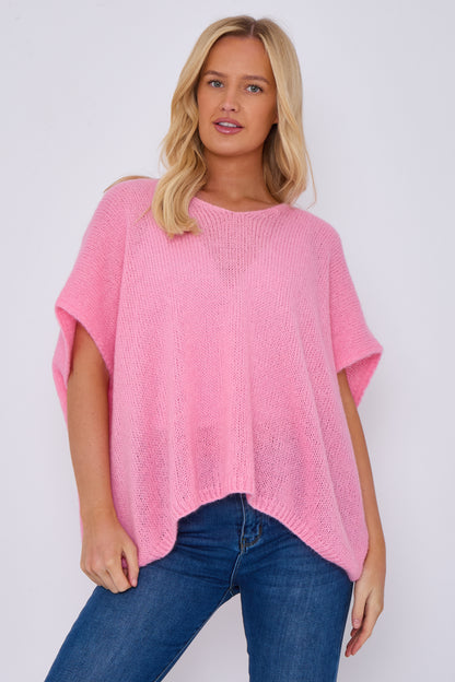 V-NECK SHORT SLEEVE MOHAIR JUMPER