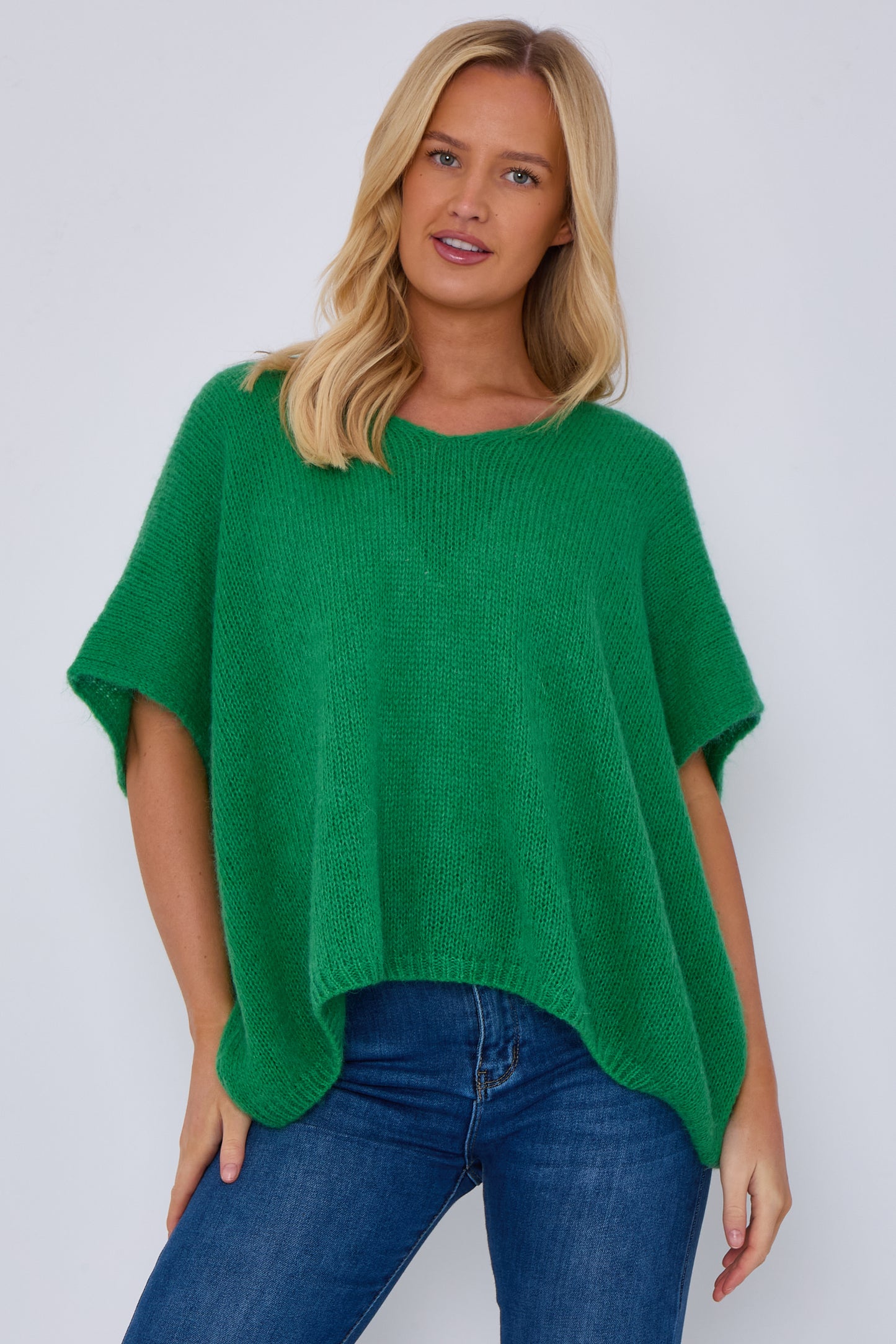 V-NECK SHORT SLEEVE MOHAIR JUMPER