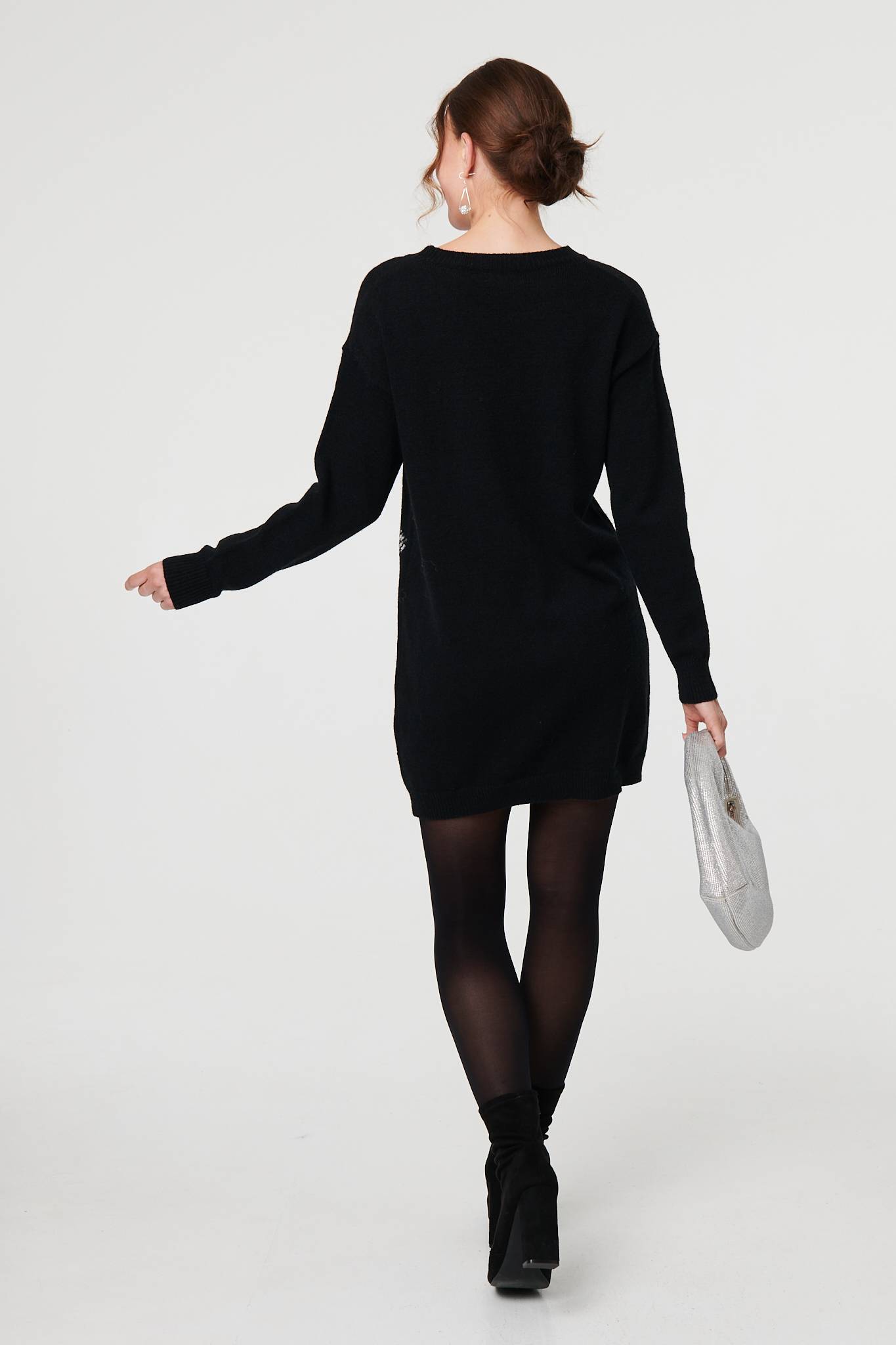 Sequin Star Embellished Short Knit Dress in BLACK [8 per Pack