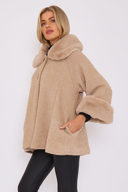 COLLAR FAUX FUR COAT