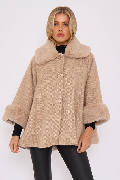 COLLAR FAUX FUR COAT