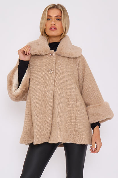 COLLAR FAUX FUR COAT