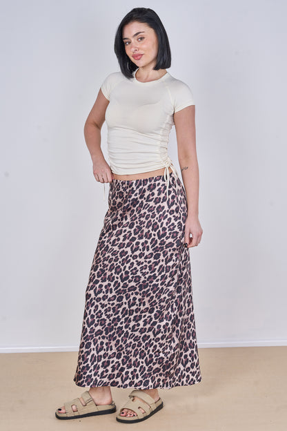 LEOPARD PRINT ELASTICATED WAIST SATIN SKIRT [PK-2]