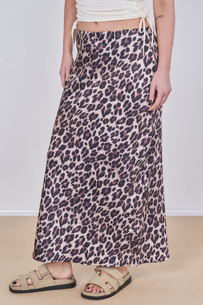 LEOPARD PRINT ELASTICATED WAIST SATIN SKIRT [PK-2]