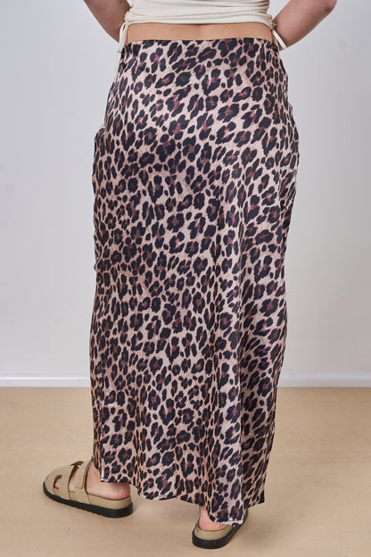 LEOPARD PRINT ELASTICATED WAIST SATIN SKIRT [PK-2]