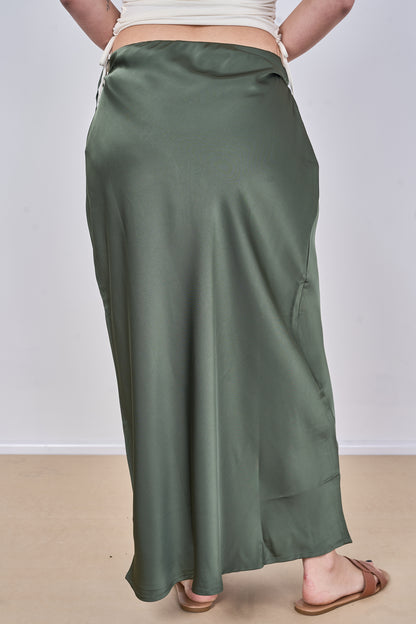 ELASTICATED WAIST PLAIN SATIN SKIRT [PK-2]