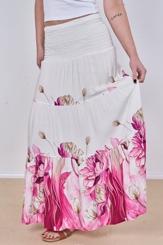 FLORAL PRINT TIERED SKIRT
