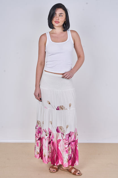 FLORAL PRINT TIERED SKIRT