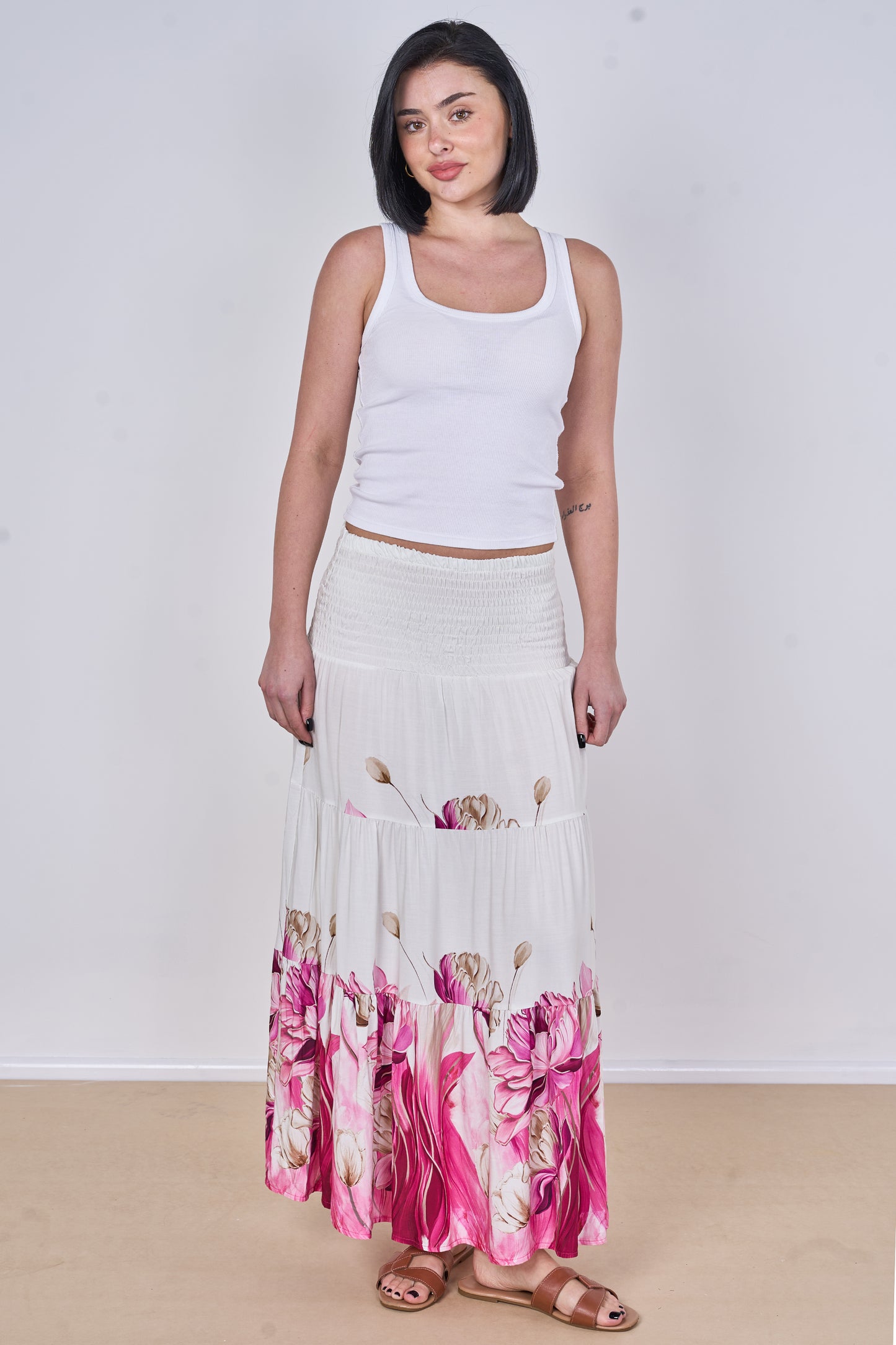 FLORAL PRINT TIERED SKIRT